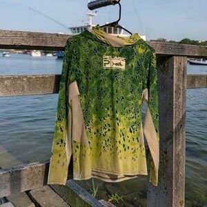 Pelagic Green and Blue High Performance Offshore Gear Fishing Hoodie Medium